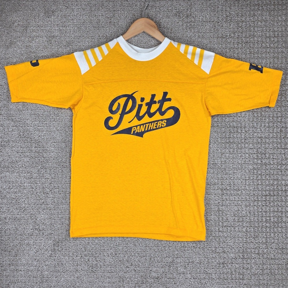 Vintage 80s Artex Pitt Panthers Jersey Shirt Mens Large Yellow NCAA Football